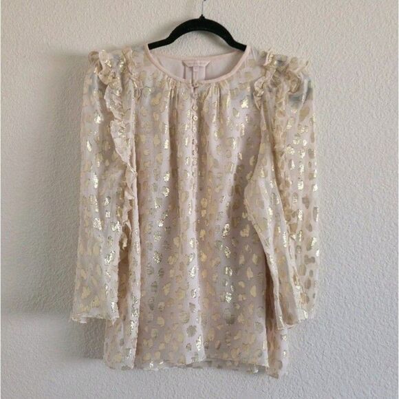 Rebecca Taylor Silk Metallic Flecked Button Front Blouse Size 8 - Picture 7 of 10